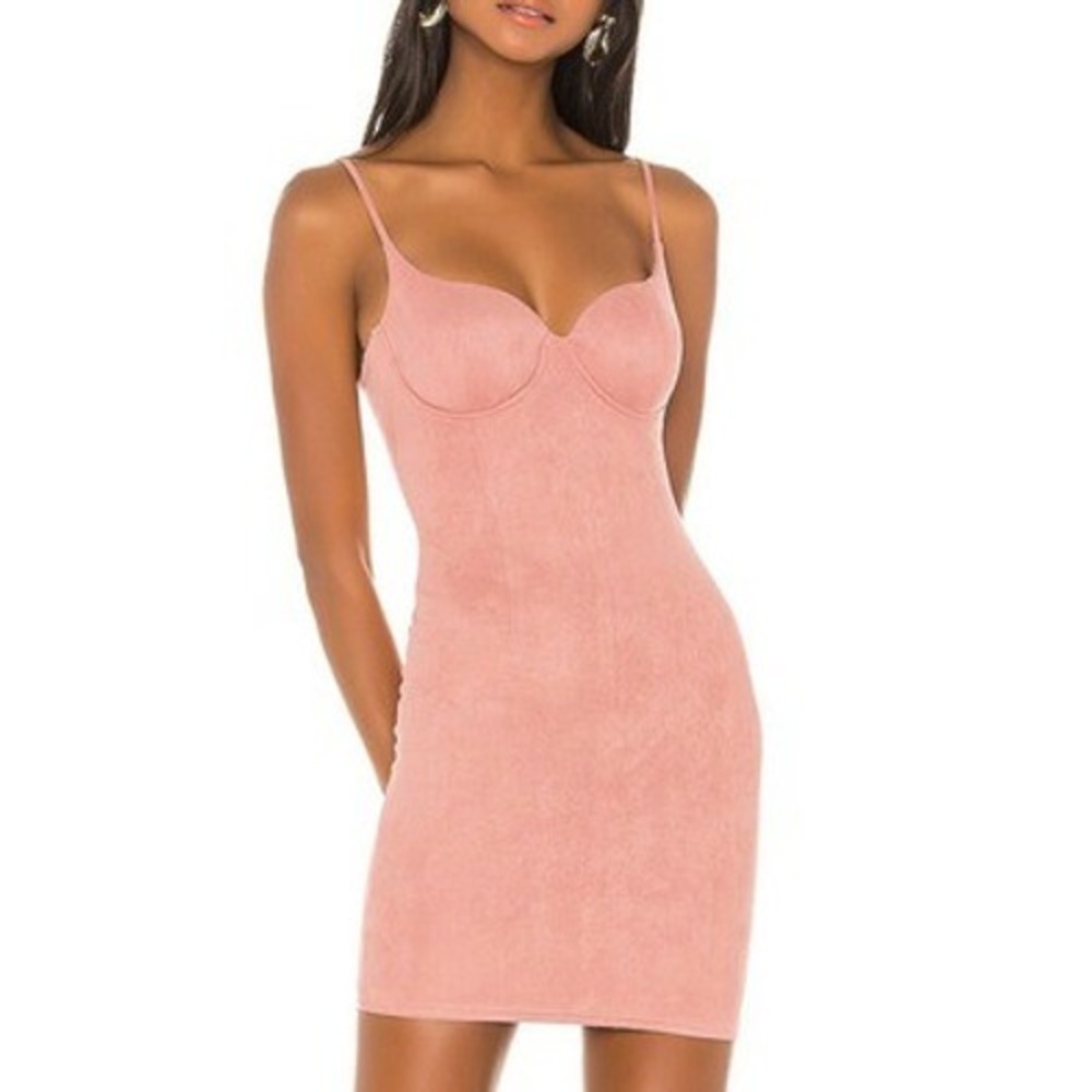 Superdown Agatha Mini Dress Pink Faux Suede Bodycon Spaghetti Strap Sz M